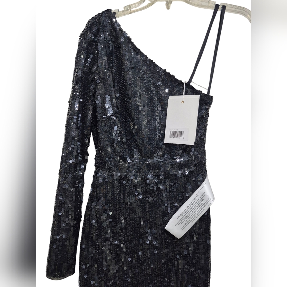 Mac Duggal 10788 NWT Black Sequined One Sleeve Gown - Picture 5 of 8